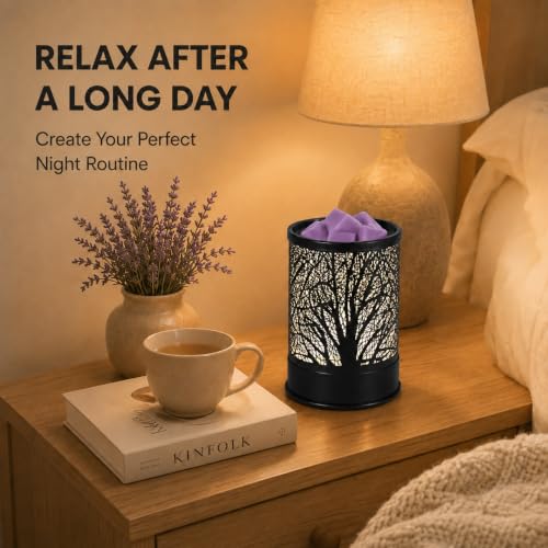 Nawaza Wax Melts Warmer Scented Metal 2-in-1 Electric LED Burner Black Tree | wax melter,Aromatherapy essential oil diffuser, home office bedroom decor, Christmas gift for women - style: Tree