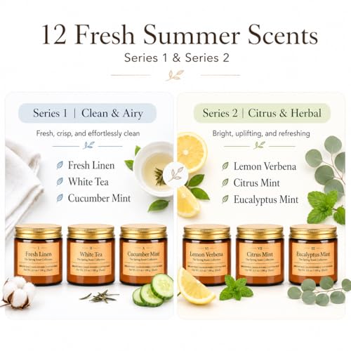 12 Pack Summer Scented Candles, 3.5 oz Amber Glass Jar Soy Candle Set | 8% Essential Oil Blend, Gifts for Women Birthday Housewarming - color: Spring and Summer Candle