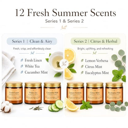 12 Pack Summer Scented Candles, 3.5 oz Amber Glass Jar Soy Candle Set | 8% Essential Oil Blend, Gifts for Women Birthday Housewarming - color: Spring and Summer Candle