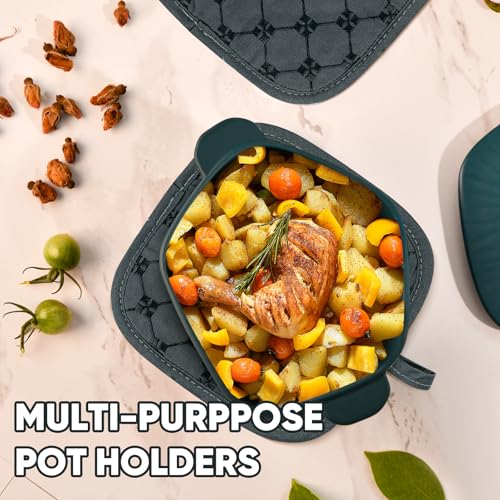 Oven Mitts Kitchen Towels Dishcloths with Pot Holders Sets 12PCS,Dish Towels Sets,Oven Gloves Pot Pads Heat Resistant 500 Degrees with Non-Slip Silicone Surface for Cooking Baking Grilling-Deep Green - color: Deep Green