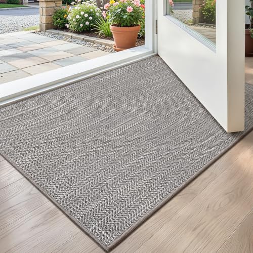 LUMI Ultra Thin Indoor Door Mat 24x36, Non-Slip Rubber Dirt Trapper | Low Profile Entryway Mat, Dirt Resistant Doormat, Stain Resistant Durable, Easy Clean for Inside, Patio, Porch, Grey - color: Grey, size: 2' x 3' (Rectangular)