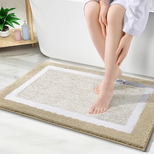 OLANLY Bathroom Rugs 36x24, Soft Absorbent Microfiber Bath Rugs, Beige | Non-Slip, Machine Washable, Quick Dry Shaggy Bath Carpet, Suitable for Bathroom Floor, Tub, Shower - color: Beige and White, size: 36" X 24"