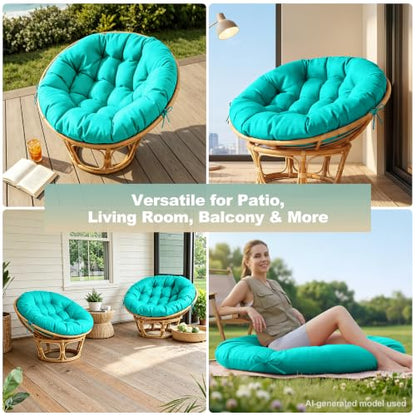 ARTPLAN Round Papasan Chair Cushion Tufted Swing Seat Pad with Ties | 47"x47"x4"tufted round chair cushion, polyester cover&fluffy fiber fill, fixed ties fit papasan, swing&wicker indoor chairs - color: Lake Blue