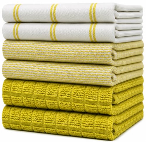 Premium Kitchen Towels 6 Pack 100% Cotton, 20"x28" Dish Towels Lime Check | Large Flat & Terry Kitchen Linen Set with Hanging Loops, Highly Absorbent for Washing and Drying Dishes - color: Lime Green Check, size: Kitchen Towels - Mixed Styles