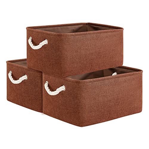 Decorative Basket Rectangular Fabric Storage Bin Organizer Basket with Handles for Clothes Storage (Brown,Large-3Pack,15.7L*11.8W*8.3H) - color: Brown, size: 3PCS/Large - 15.7Lx11.8Wx8.3H