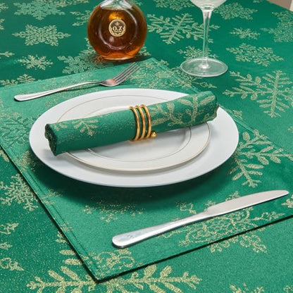 Hunter Gold Jacquard 17x17 Square Polyester Cloth Napkins Set of 8 | Waterproof, Stain Resistant, Shrink Proof, Washable, fabric, Outdoor, Reusable, Dining, Wedding, Kitchen, Party, Christmas - color: Hunter Gold