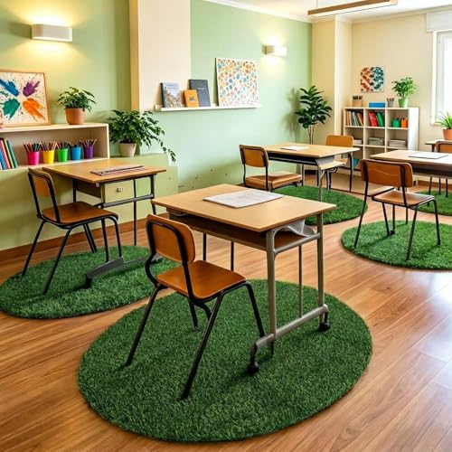 2 Pack Artificial Grass Mats for Class Back to School Round Classroom Rug | 39 Inch Floor Cushions, First Day of School Educational Mat, Non Slip Back to School Learning Playing Areas