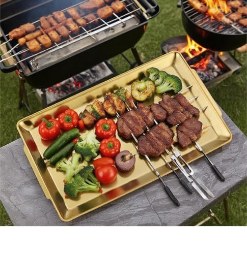 15.8" x 9.5" Large Serving Platters, Stainless Steel Heavy-Duty Large Serving Trays, Gold Rectangular Plates for Food, Fruit, Party, Wedding, Christmas, Chip and Scratch Resistant - color: Gold-15.8" X 9.5"