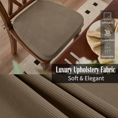 Dining Chair Cushions, Light Brown, 17"x16", Set of 4 | 2" Cooling Gel High-Density Foam, Chair Pads with Ties, Non-Slip Bottom, Removable Washable Cover, For Dining and Kitchen - color: Light Brown, size: 4 Count (Pack of 1)