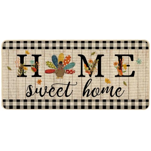 ORTIGIA Thanksgiving Turkey Doormat Home Sweet Home Indoor Outdoor Patio Fall Autumn Welcome Door Mats Non-Slip Durable Entrance Mat for Home Entrance Outside Entry Yard Floor Patio 17x36 INCH - color: Thanksgiving, size: 1'5" x 3' (Rectangular)