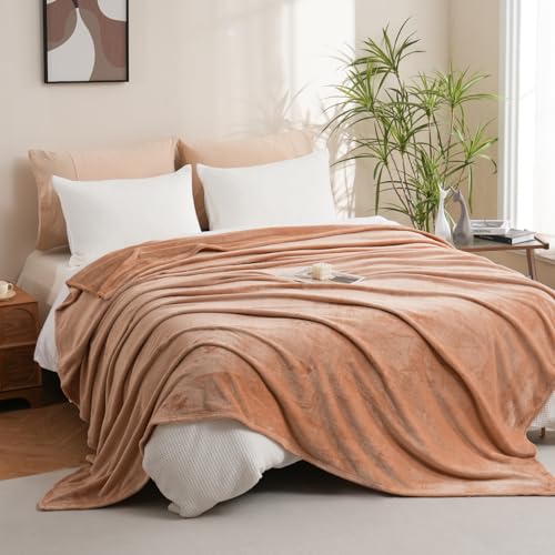 Fleece Blanket, Silky Flannel Fuzzy for All Season, Lightweight Cozy Blanket for Queen Size Bed, 90" x 90", Camel - color: Camel, size: Queen
