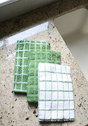 Ritz Premium 100% Cotton Terry Check Kitchen Dish Towels - Highly Absorbent, Super Soft, Long-Lasting, 25"x15", 3-Pack, Cactus Green - color: Cactus Green, size: 3-Pack - Kitchen Towel