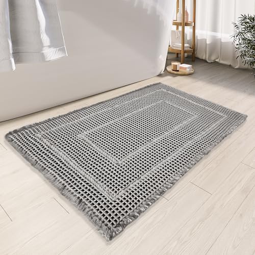 BULULOM Bath Mats for Bathroom Non Slip,Waffle Luxury Bath Mat,Machine Washable Bath Mat for Shower,Ultra Soft Bathmat,Gray,17" x 24" - color: Bb-grey, size: 17"*24"