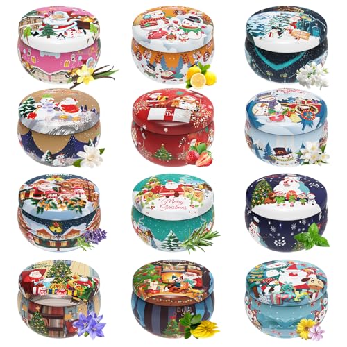 Christmas Candles Gifts for Women, 12 Bulk Scented Candles Set | Home Aromatherapy, Strongly Fragrance, Long Lasting, Portable Travel Tin for Spa Bath Yoga - color: SC04
