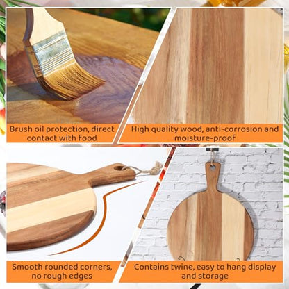 Patelai Cutting Board Gift Housewarming Cutting Board with Spoon Fork and Ribbon Charcuterie Boards Wooden Serving Tray for Cheese Fruit Bread Salad Vegetables Snack Dessert - style: round