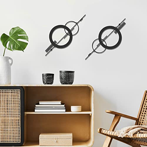 Peryiter 2 Pcs Small Metal Abstract Wall Art 15.7 Inch Black Metal Geometry Wall Decor Minimalist Single Line Art Vertical Sculptures Geometric Modern Hanging for Living Room Bathroom