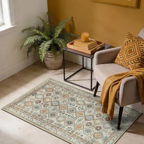 Keen Home Design 2x3 Rug - Machine Washable Entry Rug with Non-Slip Backing, Ideal for Enteryway, Kitchen, Bathroom, Laundry Room - Vintage, Easy Clean, Durable, Low Pile Rug - (2' x 3') - color: Beige/Multi, size: 2' x 3' (Rectangular)