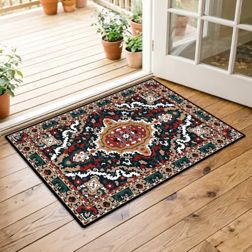 Washable Corridor Runner Rug, Non-Slip Hallway Rug with Upgrade Rubber Backing, Stain Resistant Faux Wool Distressed Carpet for Bedroom Kitchen Laundry Corridor Balcony (Retro, 35.4" x 23.6") - color: Retro, size: 1'11" x 2'11" (Runner)