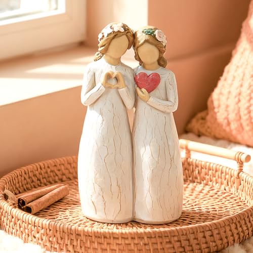 Sister Figurine with Heart, Two Sisters Resin Sculpture as Gift for Sister - style: Standing Heart
