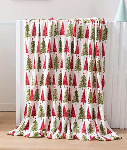 Elegant Comfort Luxury Velvet Super Soft Christmas Prints Fleece Blanket-Holiday Theme Home Décor Fuzzy Warm and Cozy Throws for Winter Bedding, Couch and Gift, 50 x 60 inch, Ivory Christmas Tree - color: Ivory Christmas Tree, size: 50 in x 60 in