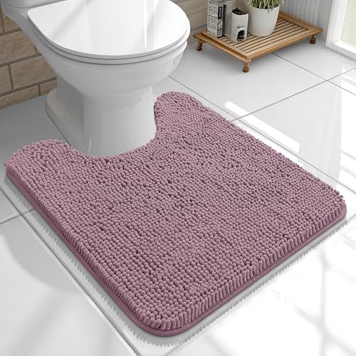 OLANLY Toilet Rugs U-Shaped 20x20, Soft Absorbent Chenille Contour Rugs | Deep Plum, Quick-Drying Rubber Backing, Machine Washable Non-Slip Shaggy Bathroom Mat for Toilet, Home Decor Accessories - color: Deep Plum, size: 20" X 20" Contour Rug