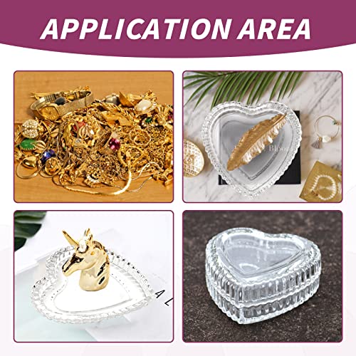 Crystal Glass Heart Shaped Storage Box, Embossed Jewelry Box Trinket Storage Tray Candy Box with Lid (2Pack Clear)