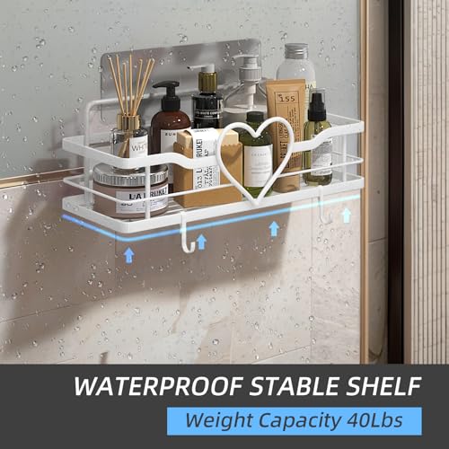 White Heart Shower Caddy,No Drilling Adhesive Shelves,2 Pack | Shower Shelf with 4 Removable Hooks,Holds 40 lbs,Rustproof Metal,For bathroom,kitchen,dorm,Cute Shower Organizer - color: White