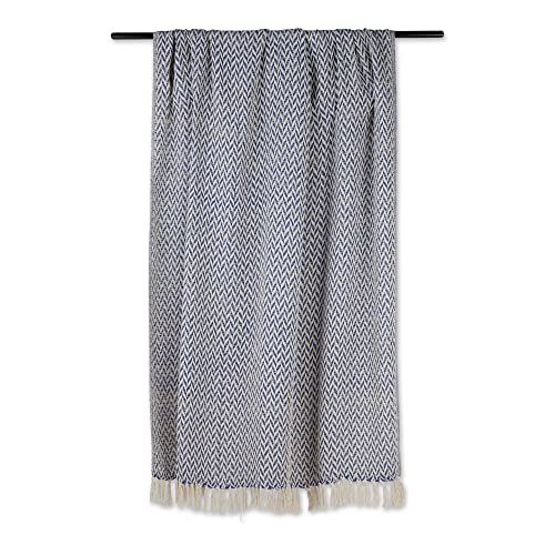 DII Modern Zig Zag Throw Blanket Woven Cotton, Hand-Knotted 2.5" Fringe, 50x60, French Blue - color: French Blue, size: 50x60"