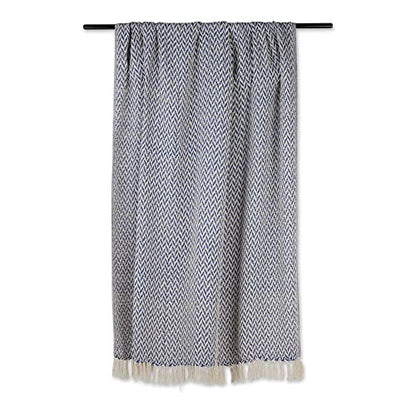 DII Modern Zig Zag Throw Blanket Woven Cotton, Hand-Knotted 2.5" Fringe, 50x60, French Blue - color: French Blue, size: 50x60"