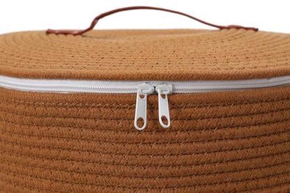 16"x20" Extra Large Cotton Rope Basket with Zipper Lid, Woven Laundry Hamper and Blanket Storage Basket, Round Clothes Bin for Living Room Bedroom, Rust Brown - color: All Orange Brown