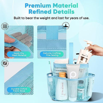EUDELE Mesh Shower Caddy Portable, 8-Pocket Large Capacity, Quick Dry, Easy Clean, Ideal for Beach, Swimming, Gym, Travel - color: All Ice Blue