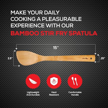 Helen’s Asian Kitchen Stir Fry Spatula and Cooking Utensil, Natural Bamboo, 15-Inch - size: 15-Inch, Solid Spatula