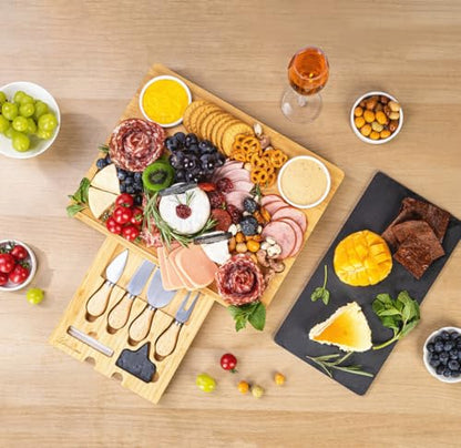 Charcuterie Board Gift Set with Large Embedded Removable Slate Serving Tray House Warming Gift New Home, Wedding Gifts for Couple, Bridal Shower Gift (Large Slate Charcuterie Board Set) - size: Large Slate Charcuterie Board Set