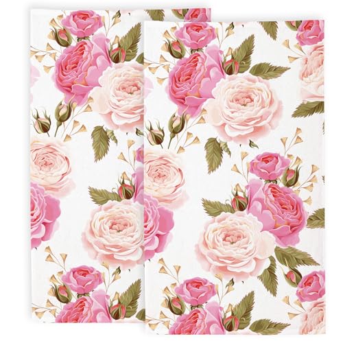 Abstract Pink Rose Bathroom Hand Towels, Vintage Flower Bath Hand Towel for Decorative Fingertip Towels Set of 2 for Home Bathroom Spa Hotel Gym 14"X28" - color: Pink Rose Flower