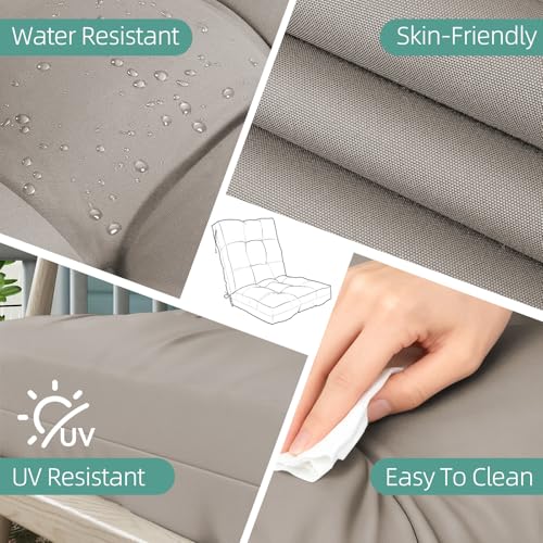 Outdoor Chair Cushions 42x21x4 Inch Set of 2, Beige | Patio Cushions for Dining Rocking Chairs, High Back Soft Seat Pad with Ties, Waterproof Fade Resistant, Indoor Outside Use - color: Beige
