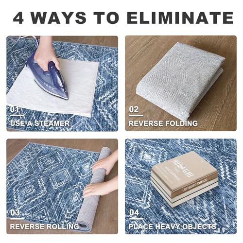 KILOCOCO Washable Runner Rug 2x6 ft Hallway Runners, Stonewashed Blue | Non Slip Runner Rug, Printed Kitchen Runner Rug, Low-Pile Entryway Runners, Soft Geometric Rugs for Bedroom Hall Living Room - color: Stonewashed Blue, size: 2' x 6' (Runner)
