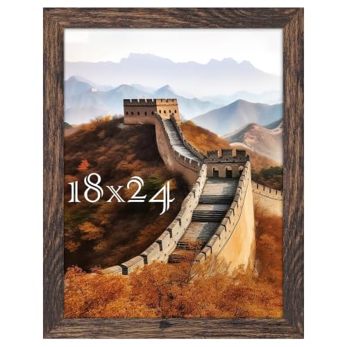 18x24 Poster Frame, Picture Frame for Wall Mounting, Rustic Brown | Fits 18x24 Posters and Art Prints, Clear Shatterproof Cover, Horizontal or Vertical Wall Mount, Gallery Wall, 1 Pack - color: Rustic Brown, size: 18x24