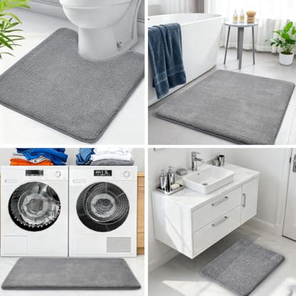 HOMEIDEAS Upgraded Bathroom Rugs Set 3 Piece, Ultra Soft Memory Foam Bath Mats, Super Absorbent Non Slip Washable U-Shaped Toilet Bath Rug (Grey, 17"x24"+20"x32"+U-Shaped 20"x24") - color: Grey