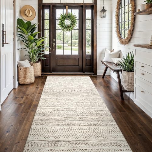 Ksrau 4x10 Runner Rug Washable Moroccan: Non Slip Hallway Floor Mat Beige | Modern Soft Wide Kitchen Mat Low Pile Thin Carpet Runner for Entryway Bedroom Bathroom Living Room Indoor Home Office Decor - color: Beige, size: 4' x 10'