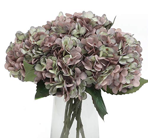 Kimura's Cabin 6pcs Fake Hydrangeas Flowers Vintage Artificial Silk Hydrangea Bouquets with Stems for Wedding Party Home Table Core Decoration (Green Purple, Pack of 6) - color: Green Purple