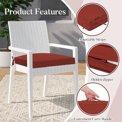 Basic Beyond Outdoor Cushions for Patio Furniture: Waterproof & UV Resistant Outdoor Chair Cushions Set of 4-19 x 19 x 3 Inch Thick Patio Chair Cushions with Adjustable Ties & Handle, Brick Red - color: Brick