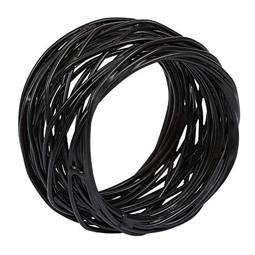 ITOS365 Handmade Round Mesh Black Napkin Rings Holder for Dinning Table Parties Everyday, Set of 12 - color: Black