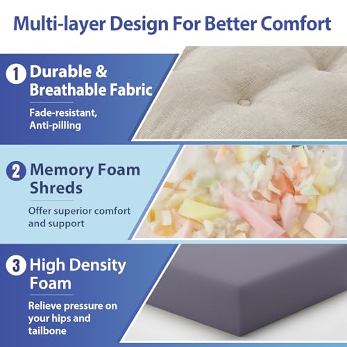 IASEAHK Chair Cushions, Foam Dining Chair Cushions, Tufted Indoor Chair Pads, Set of 6, Beige, 16.5” x 16.5” x 3.5” - color: Beige, size: Pack of 6