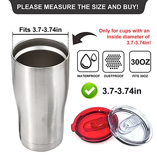 4 Replacement Lids for Stainless Steel Tumbler Travel Cup, Leak and Spill resistant Lid for 30 OZ Rambler or Others of Insulated Mugs With an Inside Diameter of 3.7-3.74 Inches - color: 30OZ Seal (2 Red + 2 Transparent)