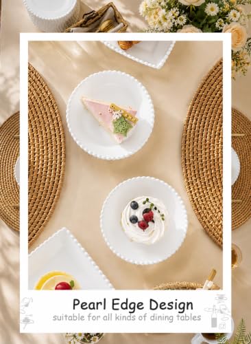 6 Inch White Porcelain Beaded Dessert Plates Set of 12 | Round Shape,Ceramic,Small,Dinner Serving Dishes,for Appetizer,Cake,,Snacks,Fruits, Microwave, Dishwasher,Oven Safe - size: 6 Inch - 12P