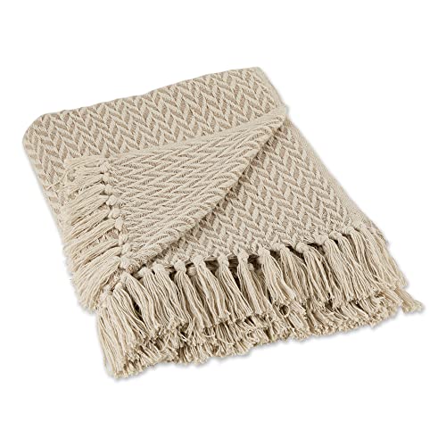 DII Modern Zig Zag Throw Blanket Woven Cotton, Hand-Knotted 2.5" Fringe, 50x60, Stone - color: Stone, size: 50x60"