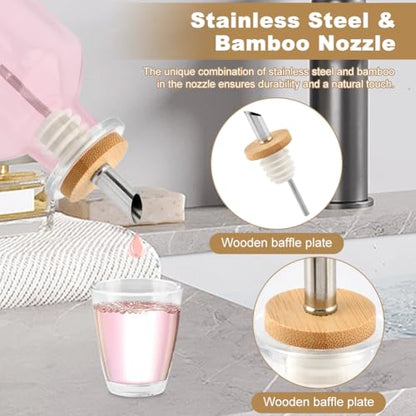 Glass Mouthwash Dispenser with Serving Tray and Funnel Set - Reusable Bottle for Mouthwash, Oil, Soap, or Vinegar with No-Drip Spout & Easy-Pour Design(Clear)