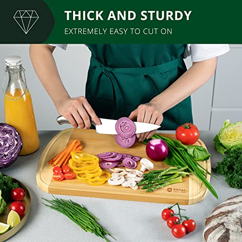 ROYAL CRAFT WOOD Bamboo Cutting Board with Juice Groove - Kitchen Chopping Board for Meat Cheese and Vegetables, Heavy Duty Serving Tray - color: Two-Tone Bamboo, size: 20"L x 14"W