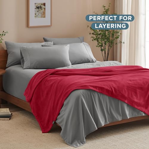 Bare Home Fleece Blanket Luxury Microplush (Full/Queen, Red) | Ultra-Soft Lightweight Blanket for Bed, Sofa, and Couch, Cozy & Warm Blanket - color: 25 - Red, size: Full/Queen