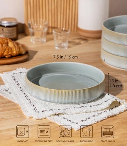 7.5" Ceramic Pasta Bowls Set of 4, Salad Bowls | Versatile Serving Bowls for Pasta, Salad, Fruit & Noodles, Housewarming & Wedding Gift, Desert Sage - color: Desert Sage, size: 7.5 Inch